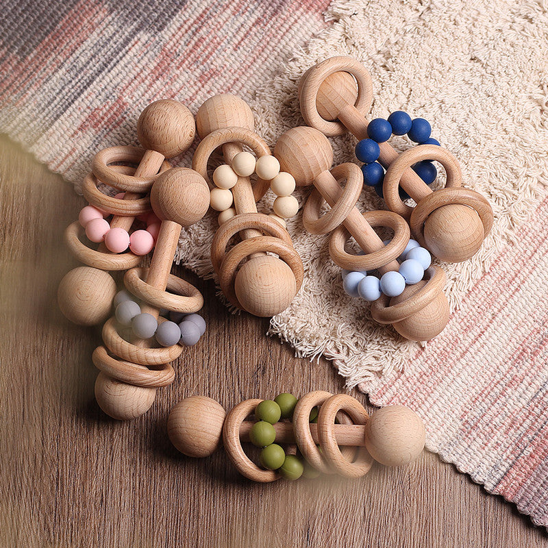 Beech Wood Baby Rattle & Teether – Natural Wooden Sensory Toy
