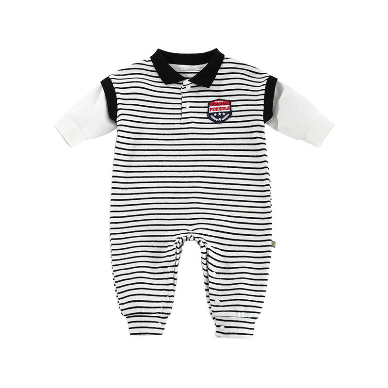 Baby Striped Onesie – Soft Cotton Autumn Outfit for Newborn Boys